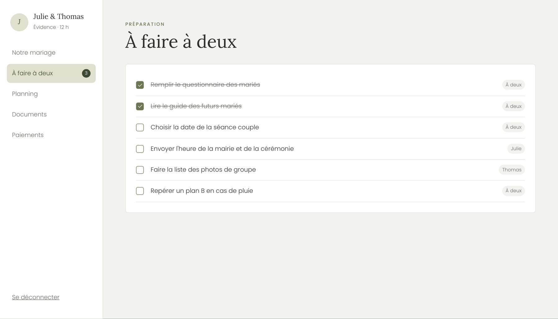 La liste À faire à deux