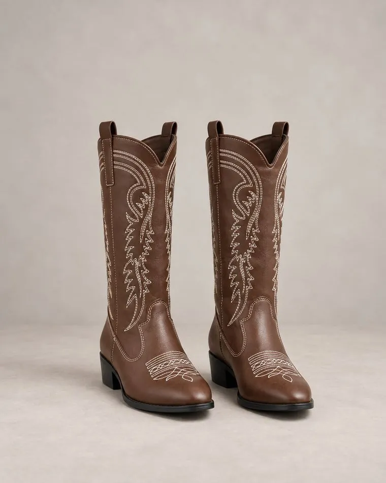 Bottes western marron, sur mannequin