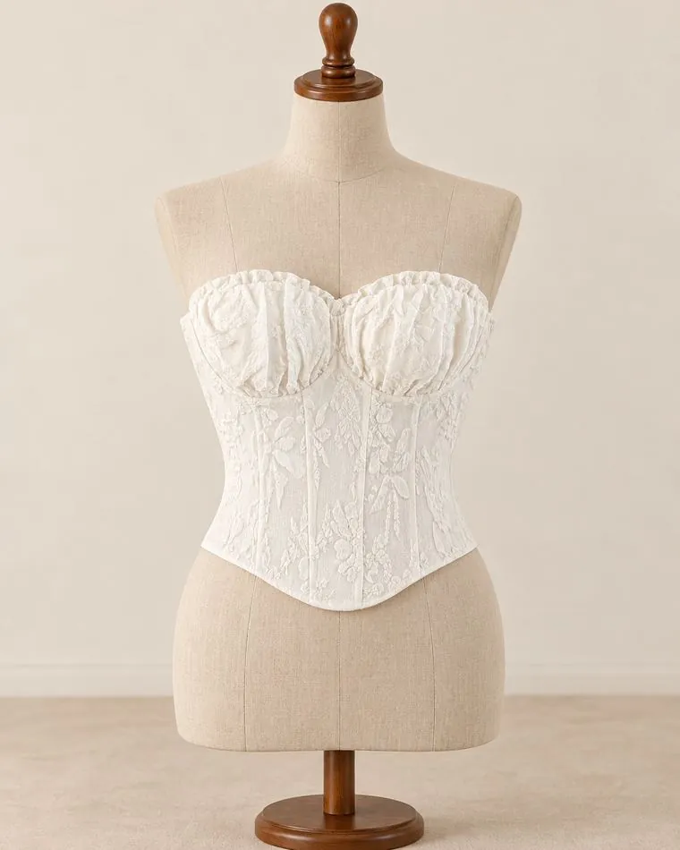 Bustier corset en dentelle, sur mannequin
