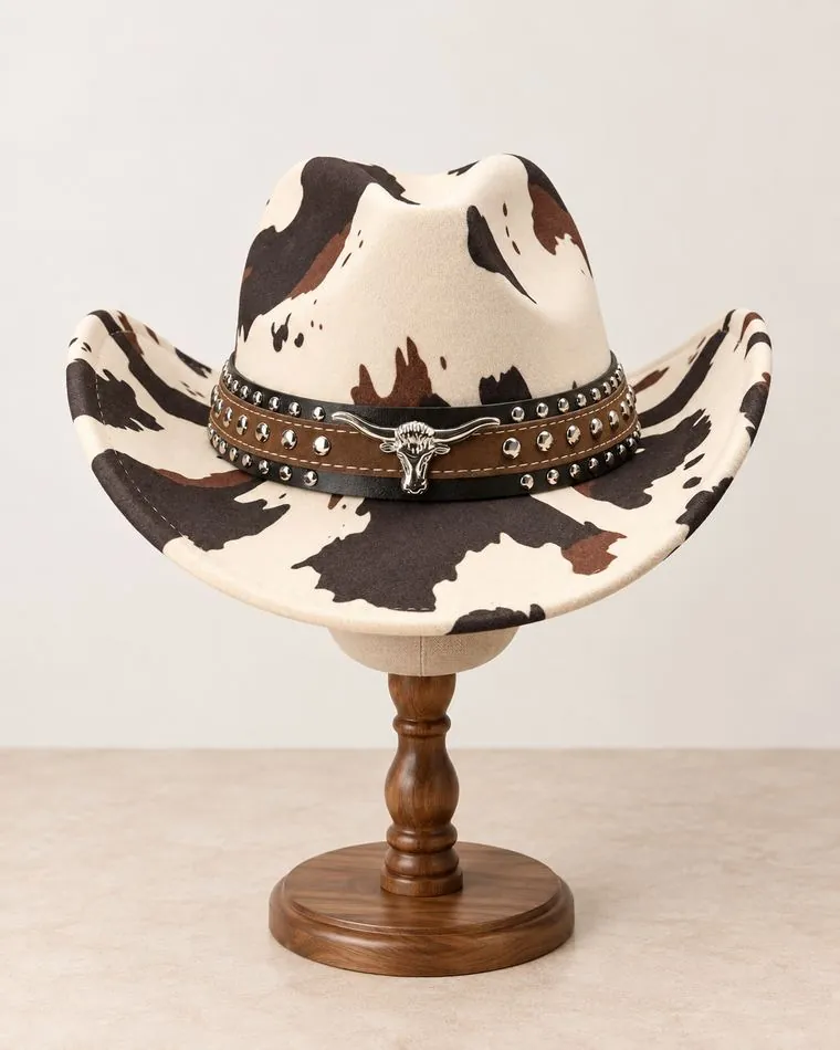 Chapeau de cowboy effet vache, sur mannequin
