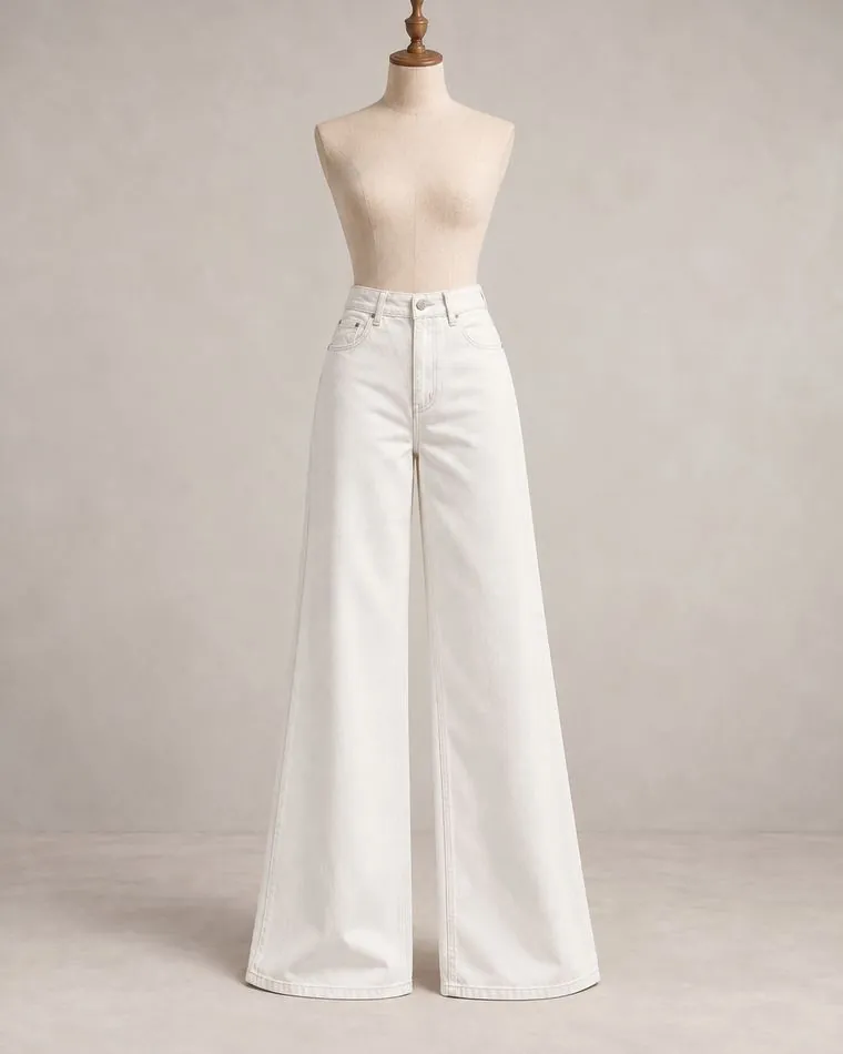 Jean blanc large, sur mannequin