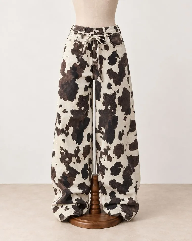 Pantalon effet vache, sur mannequin