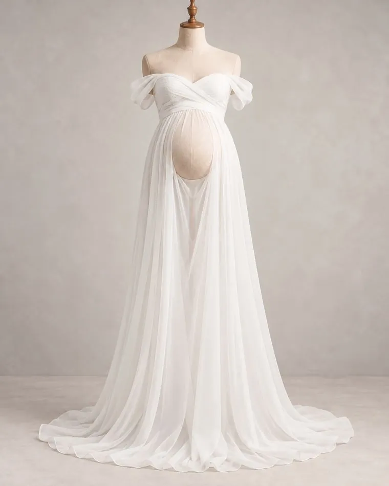 Robe voile épaules dénudées, sur mannequin