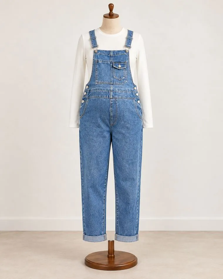 Salopette en jean, sur mannequin