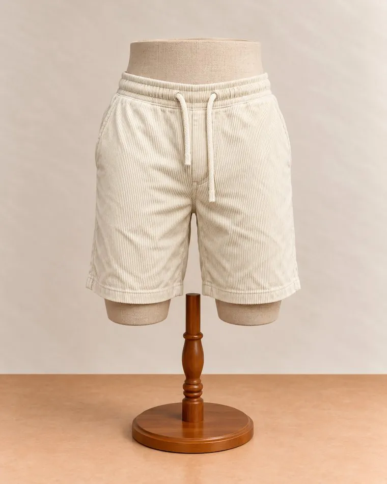 Short crème à cordon, sur mannequin